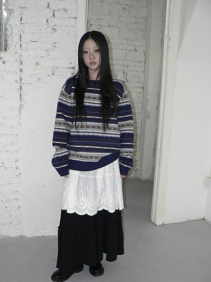 Fair Isle Striped Knit Sweater Sweater