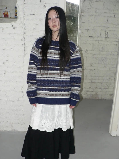 Fair Isle Striped Knit Sweater Sweater