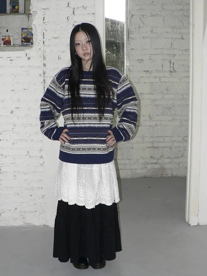 Fair Isle Striped Knit Sweater Sweater