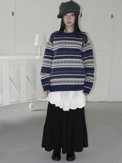 Fair Isle Striped Knit Sweater Sweater