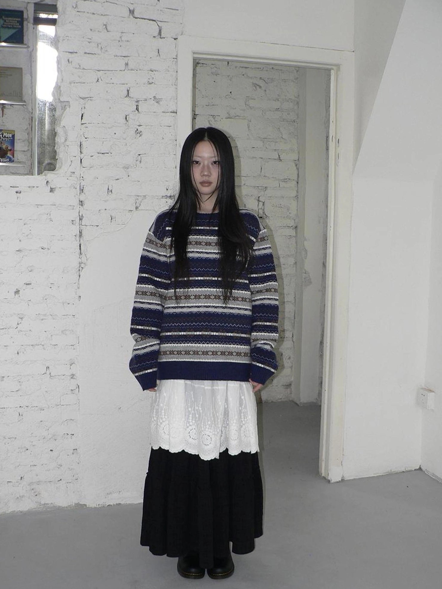 ang project Fair Isle Striped Knit Sweater V-neck T-shirt Long Sleeve Sweater