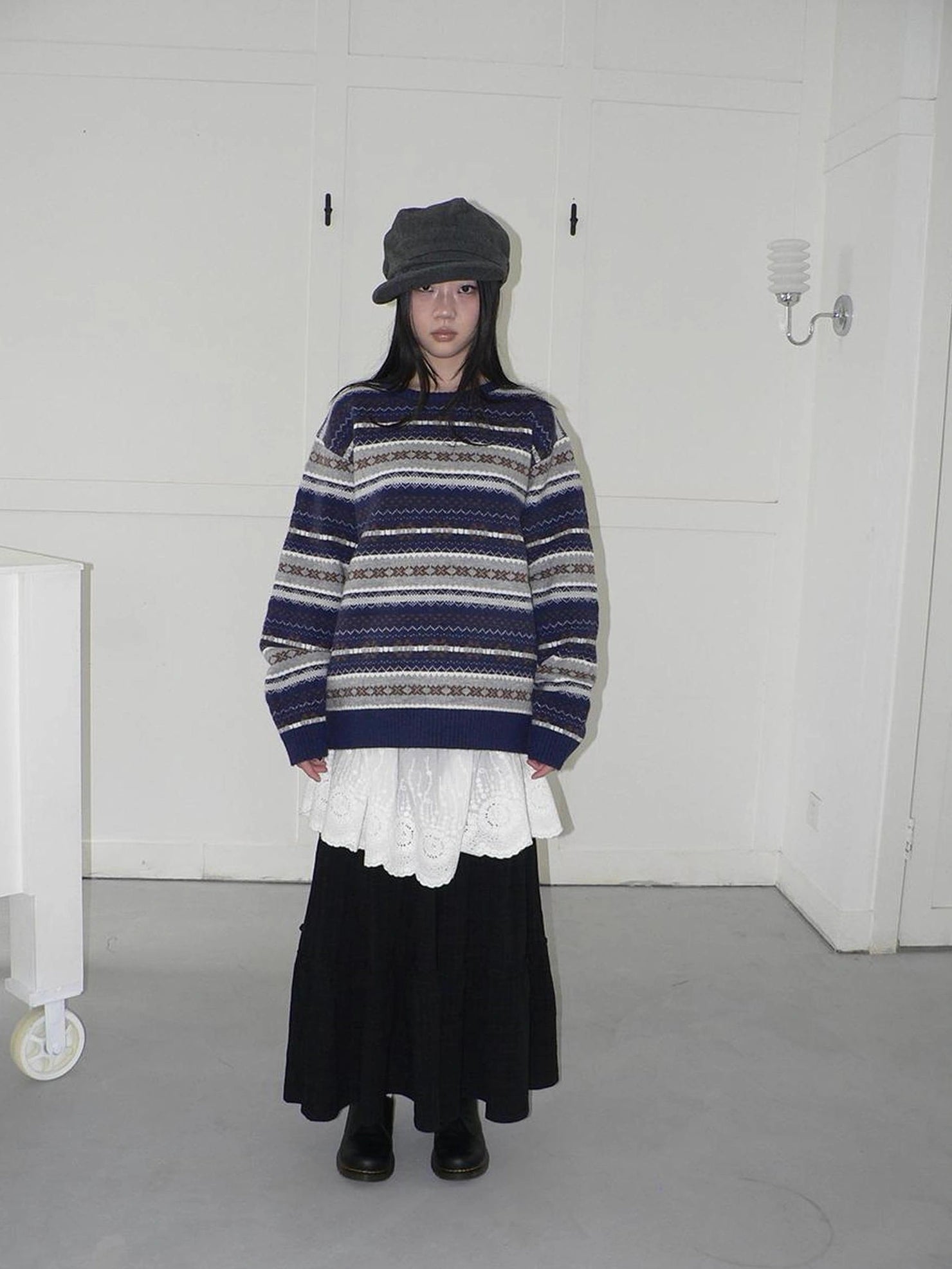 ang project Fair Isle Striped Knit Sweater V-neck T-shirt Long Sleeve Sweater