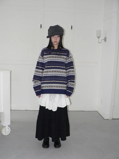 ang project Fair Isle Striped Knit Sweater V-neck T-shirt Long Sleeve Sweater