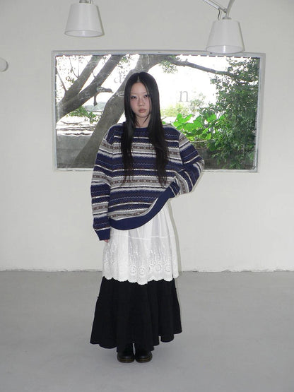 ang project Fair Isle Striped Knit Sweater V-neck T-shirt Long Sleeve Sweater