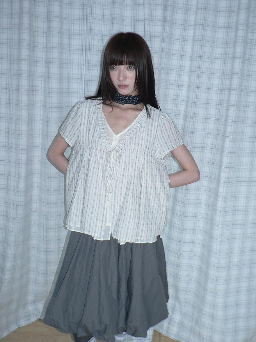 ang project Fake Two Piece V-neck Plaid Stripe Ruffle Tie Women&