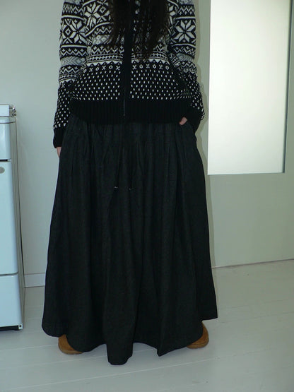 ang project Fleece Lined Cotton Vintage A Line Pleated Loose Women Casual Maxi Skirt