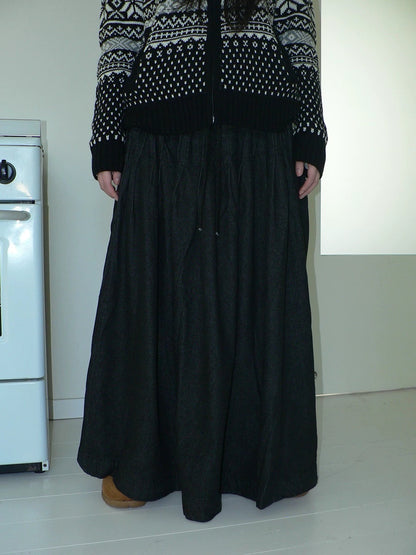 ang project Fleece Lined Cotton Vintage A Line Pleated Loose Women Casual Maxi Skirt