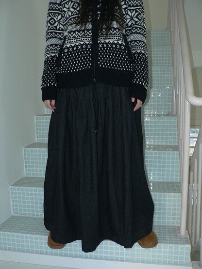 ang project Fleece Lined Cotton Vintage A Line Pleated Loose Women Casual Maxi Skirt