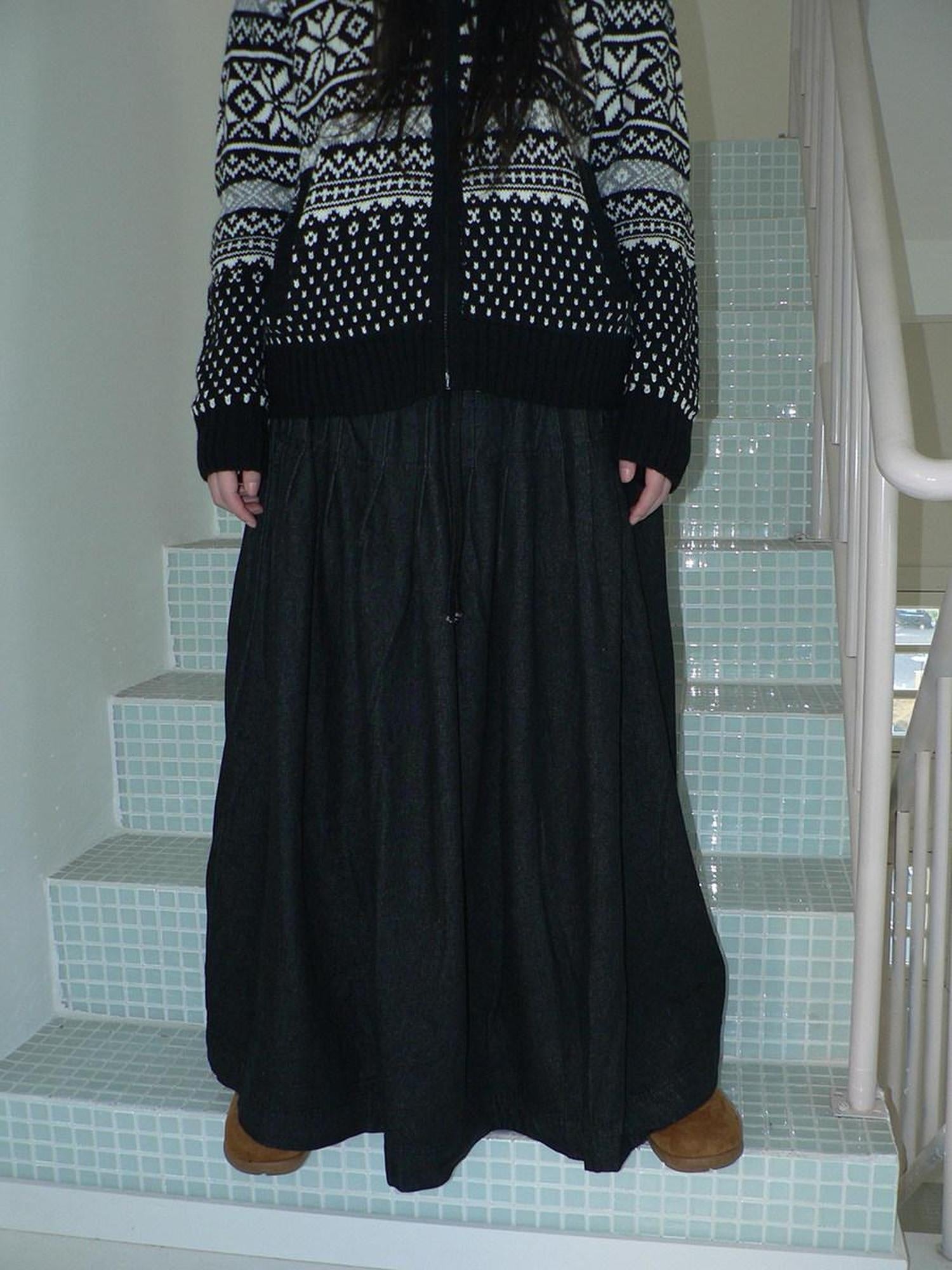 ang project Fleece Lined Cotton Vintage A Line Pleated Loose Women Casual Maxi Skirt