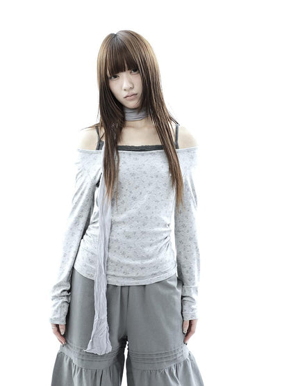 ang project Floral Colorblock Spliced Faux Layered Boat Neck Women&