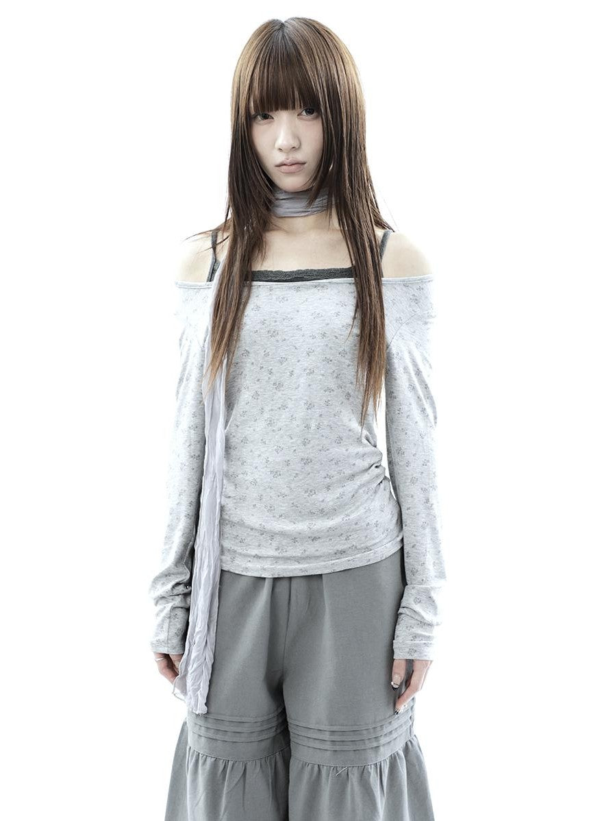 ang project Floral Colorblock Spliced Faux Layered Boat Neck Women&