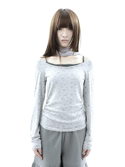 ang project Floral Colorblock Spliced Faux Layered Boat Neck Women&