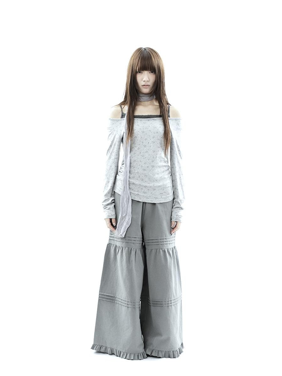 ang project Floral Colorblock Spliced Faux Layered Boat Neck Women&