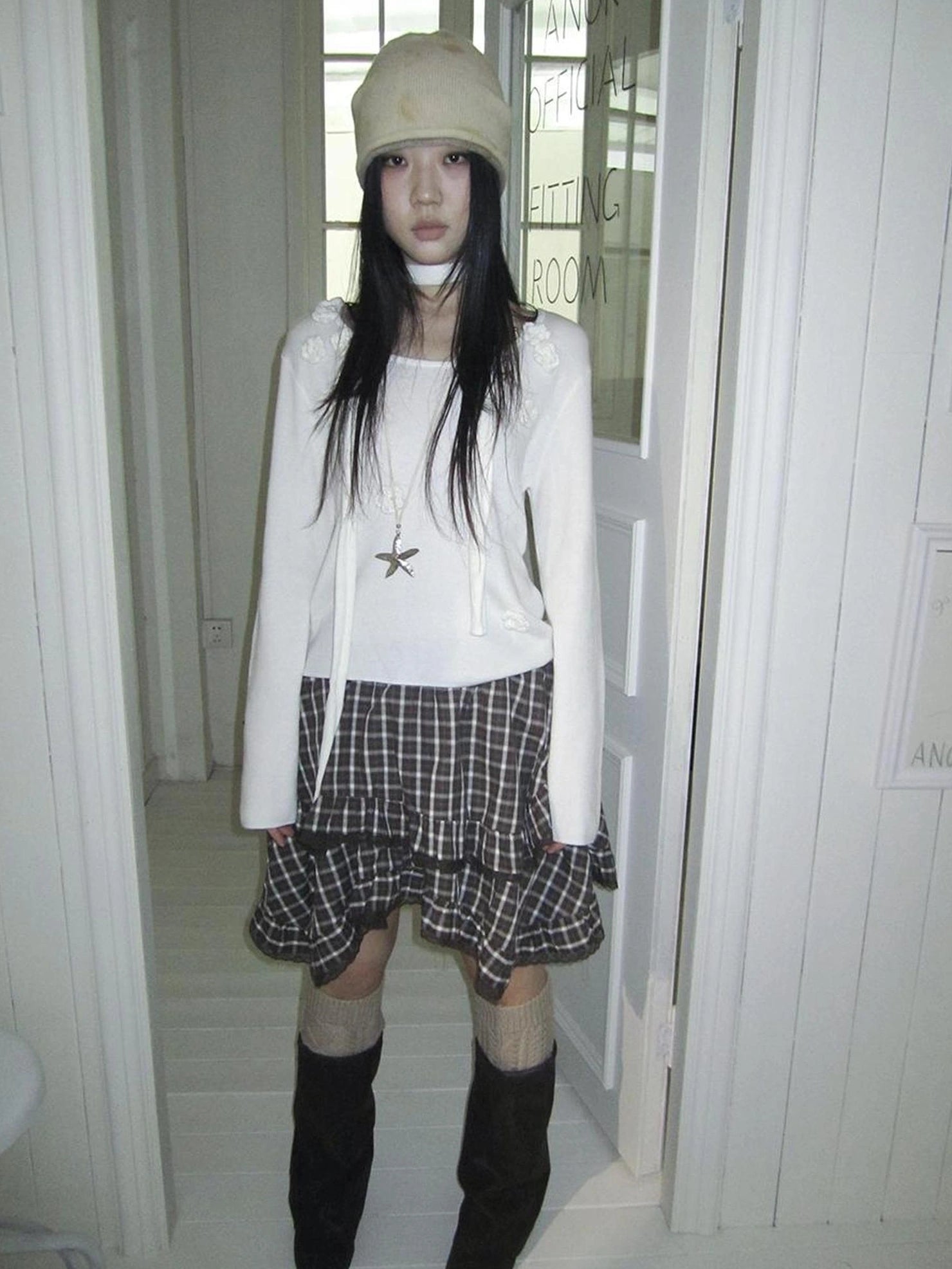 ang project Floral Embellished Round Neck Long Sleeve Knit Top With Detachable Scarf Sweater