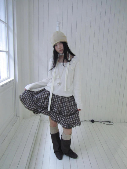 ang project Floral Embellished Round Neck Long Sleeve Knit Top With Detachable Scarf Sweater