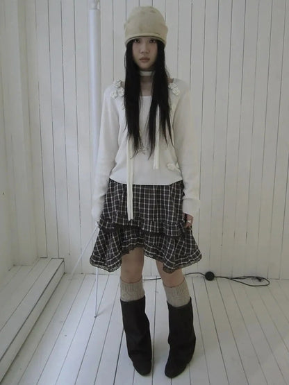 ang project Floral Embellished Round Neck Long Sleeve Knit Top With Detachable Scarf Sweater