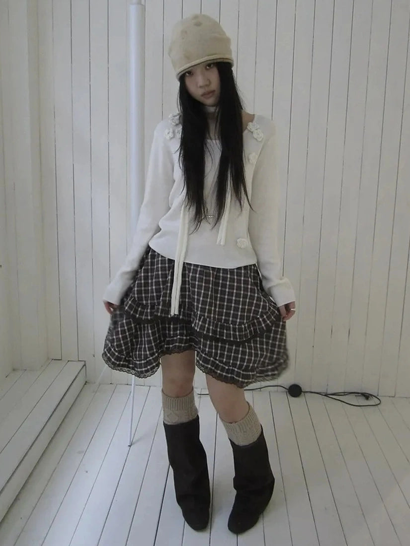 ang project Floral Embellished Round Neck Long Sleeve Knit Top With Detachable Scarf Sweater