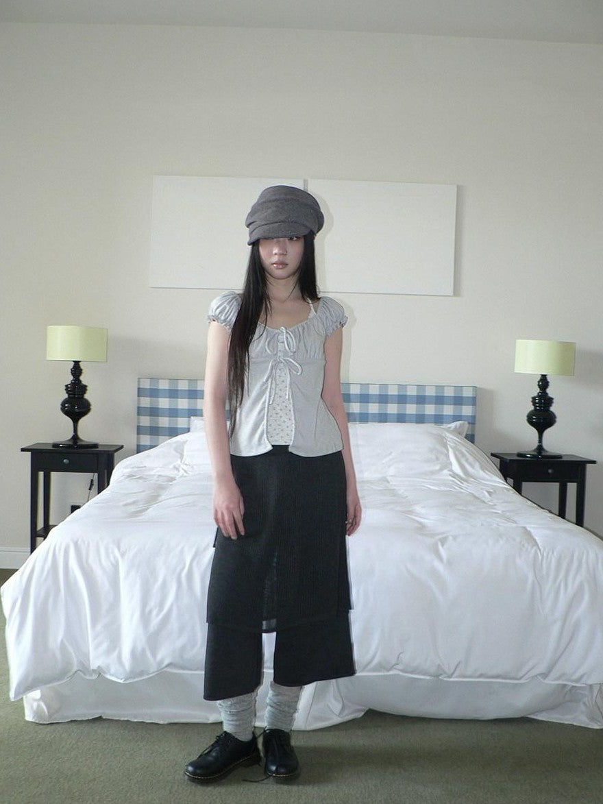 ang project Floral Halter Tie Puff Sleeve Faux Layered Women&