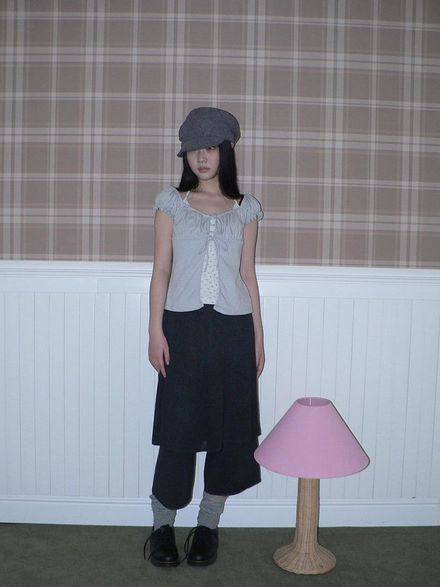 ang project Floral Halter Tie Puff Sleeve Faux Layered Women&
