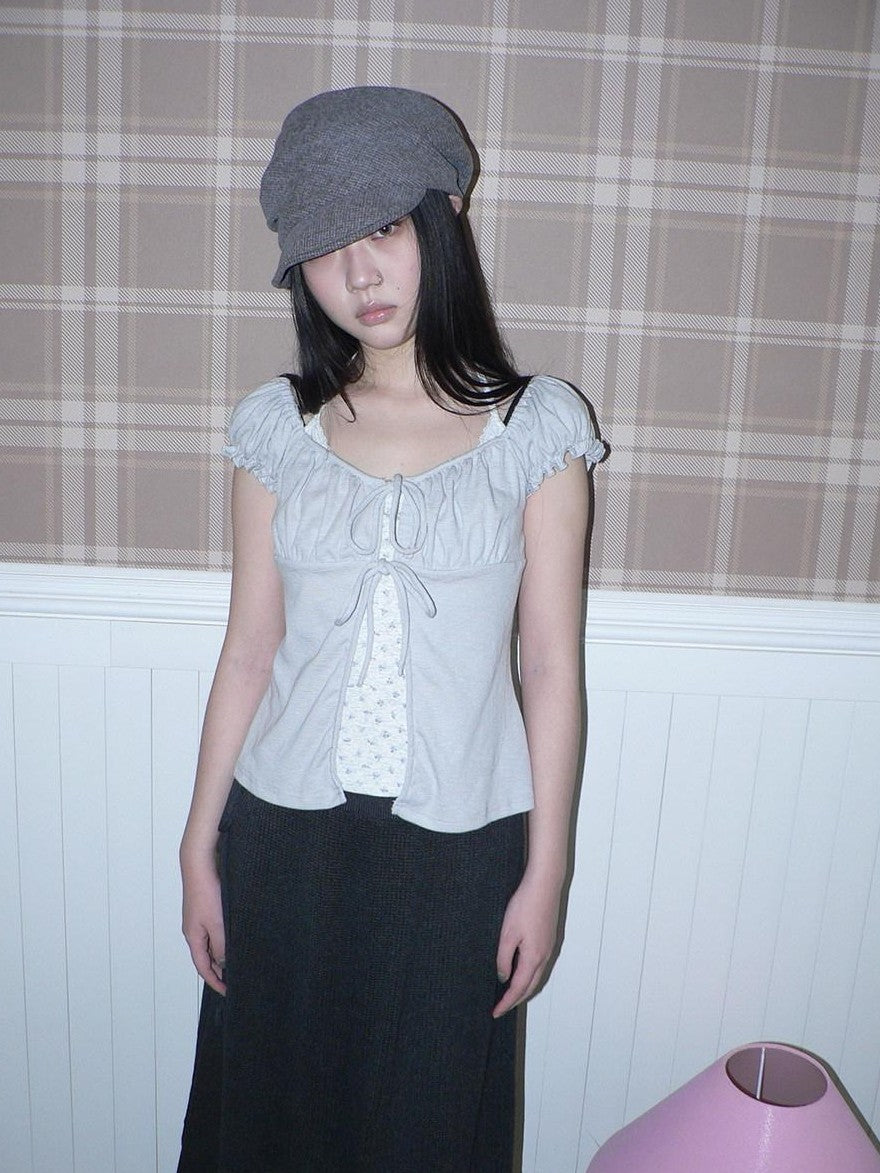 ang project Floral Halter Tie Puff Sleeve Faux Layered Women&