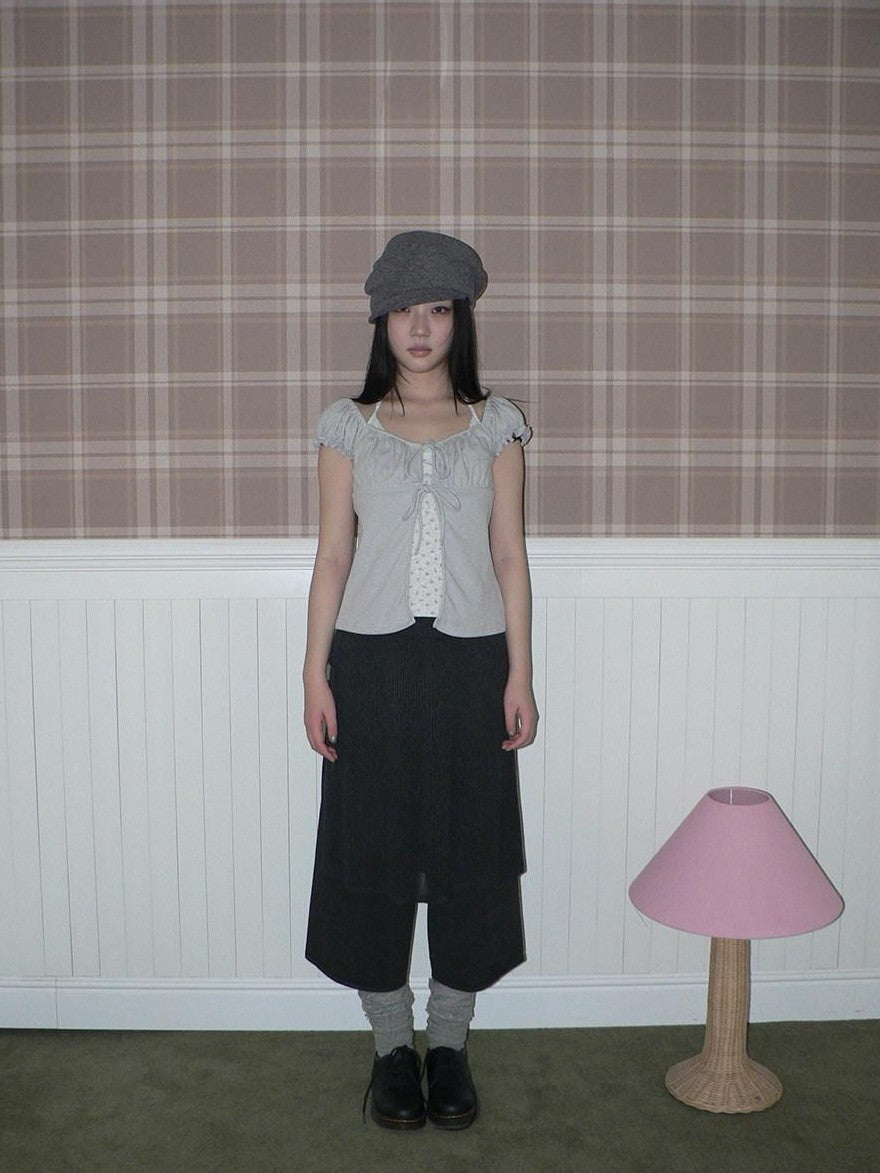 ang project Floral Halter Tie Puff Sleeve Faux Layered Women&