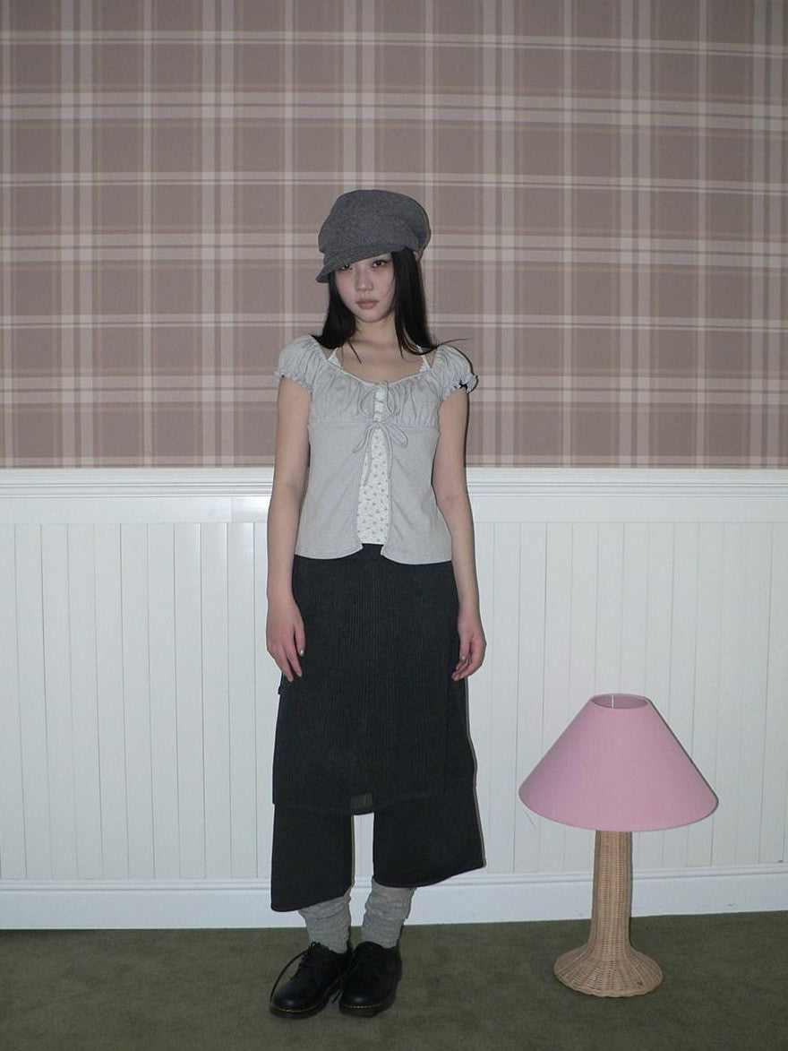 ang project Floral Halter Tie Puff Sleeve Faux Layered Women&