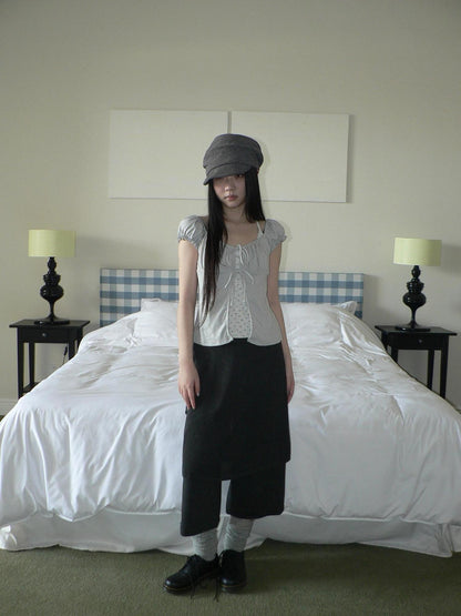 ang project Floral Halter Tie Puff Sleeve Faux Layered Women&