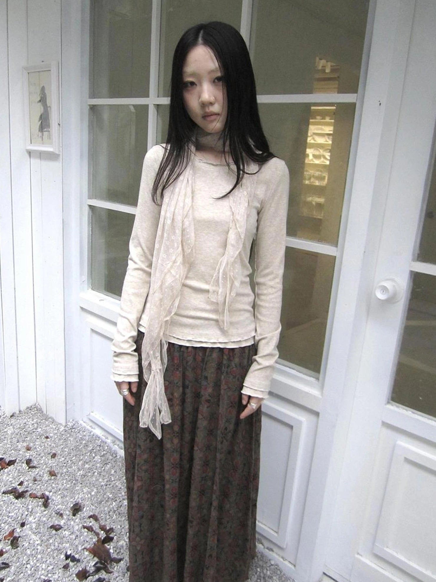 ang project Floral Lace Collar Ruffle Trim Blouse T-shirt