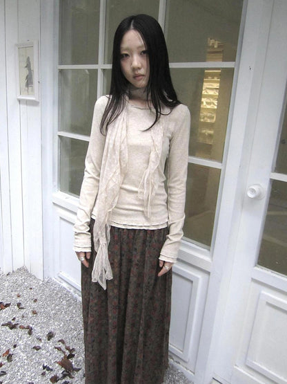 ang project Floral Lace Collar Ruffle Trim Blouse T-shirt