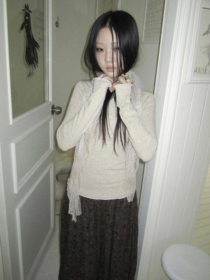 ang project Floral Lace Collar Ruffle Trim Blouse T-shirt