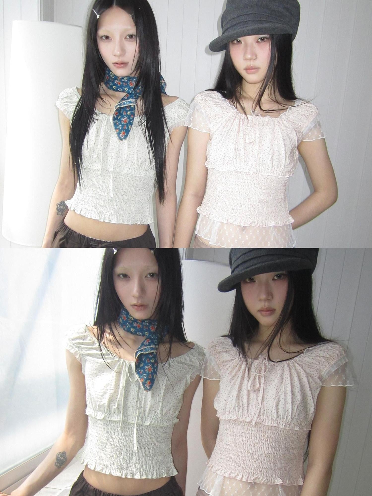 ang project Floral Lace Mesh Splice Lettuce Trim Square Neck Women&