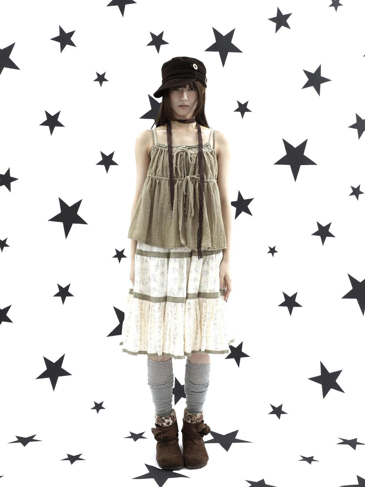 ang project Floral Lace Patchwork Elastic Waist A Line Women&
