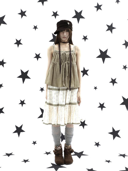 ang project Floral Lace Patchwork Elastic Waist A Line Women&