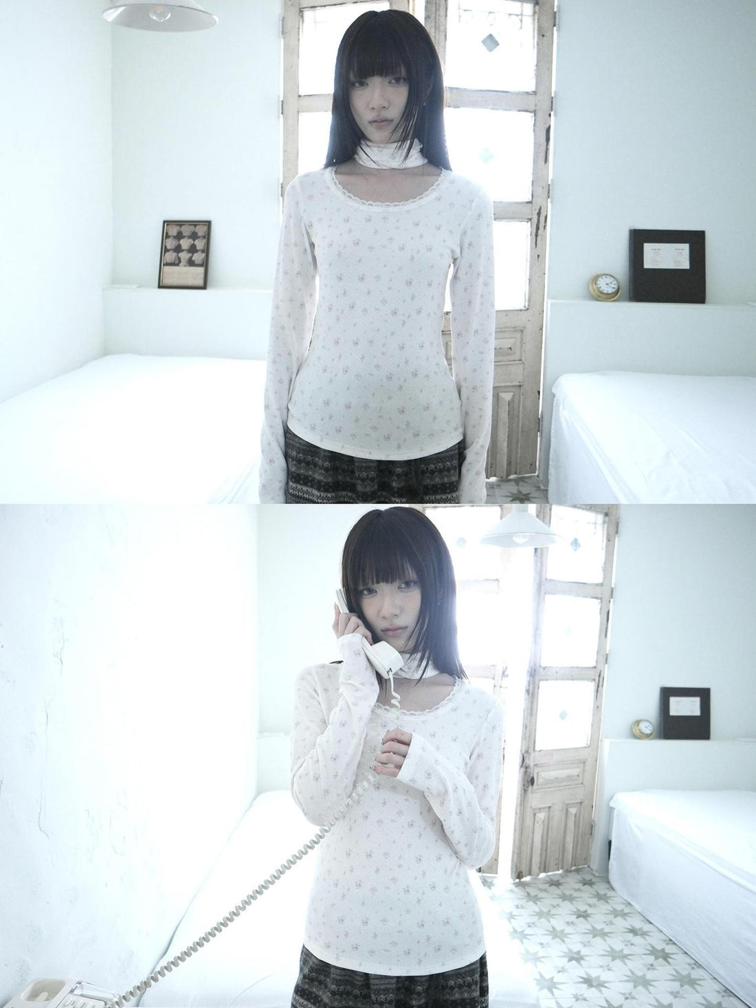 ang project Floral Lace Print Round Neck Slim Fit Korean Women&