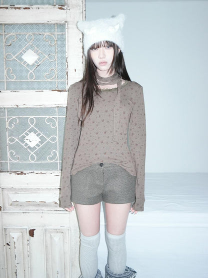 ang project Floral Lace Print Round Neck Slim Fit Korean Women&