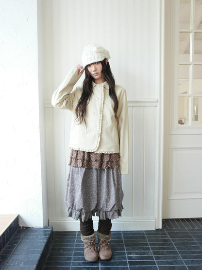 ang project Floral Lace Ruffle Bubble Hem Cotton Women&