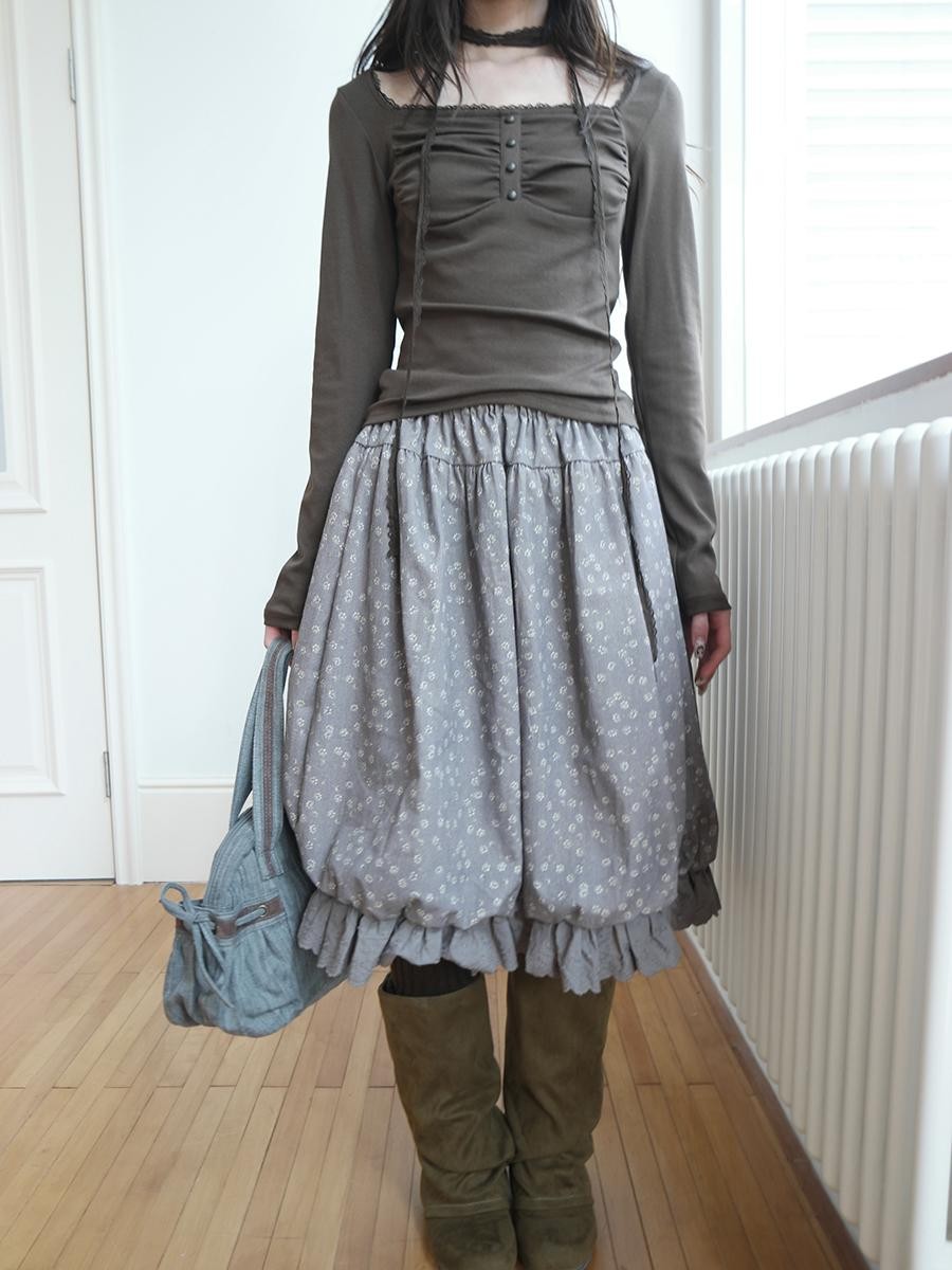 ang project Floral Lace Ruffle Bubble Hem Cotton Women&