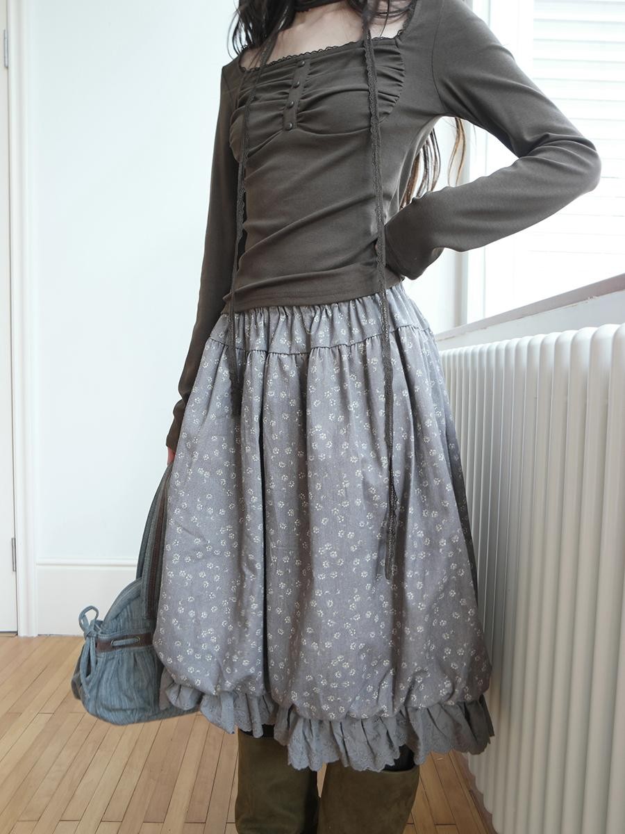 ang project Floral Lace Ruffle Bubble Hem Cotton Women&