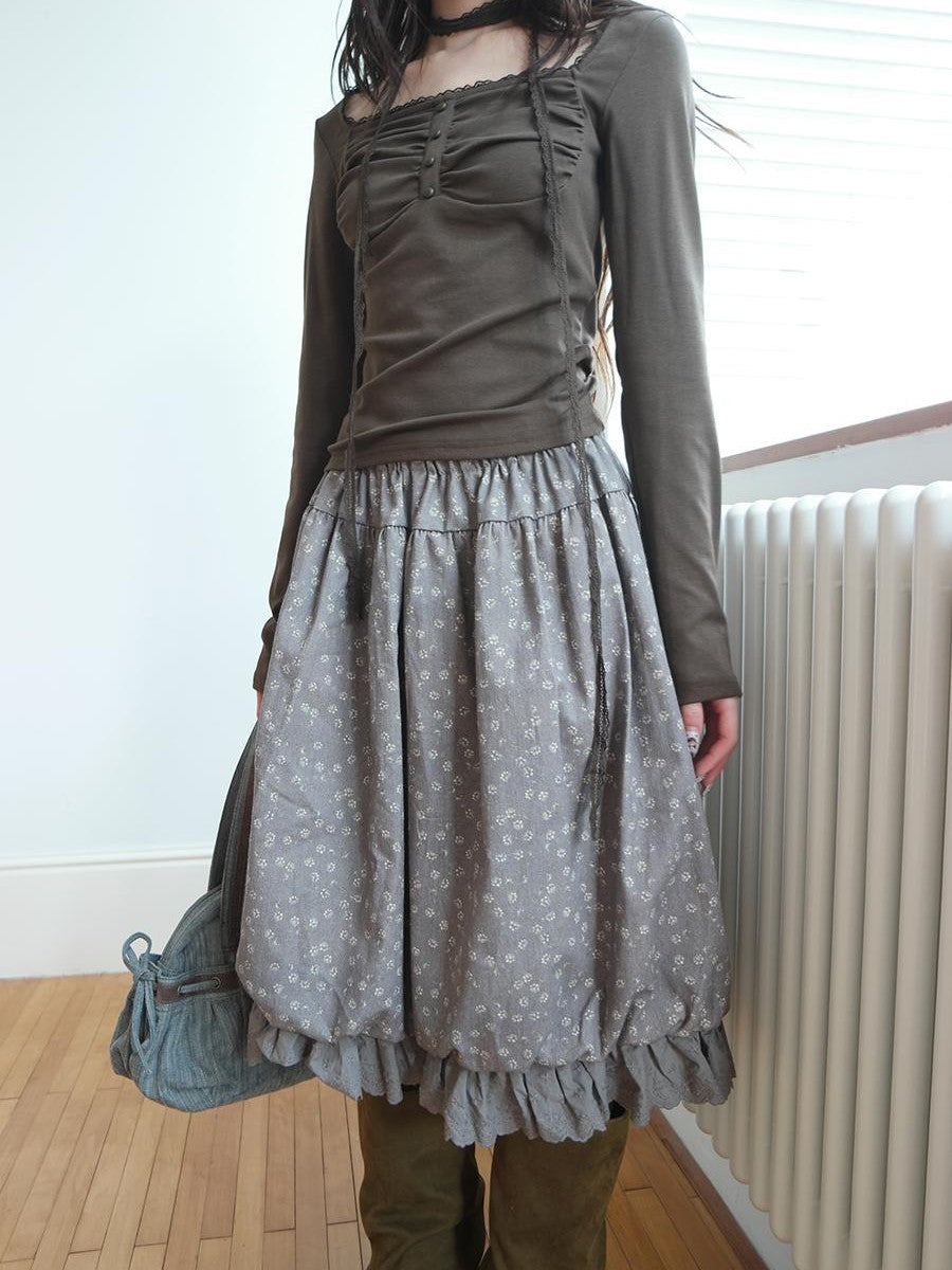 ang project Floral Lace Ruffle Bubble Hem Cotton Women&