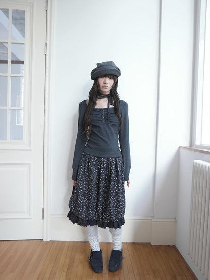 ang project Floral Lace Ruffle Bubble Hem Cotton Women&