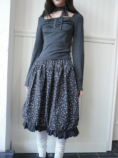 ang project Floral Lace Ruffle Bubble Hem Cotton Women&