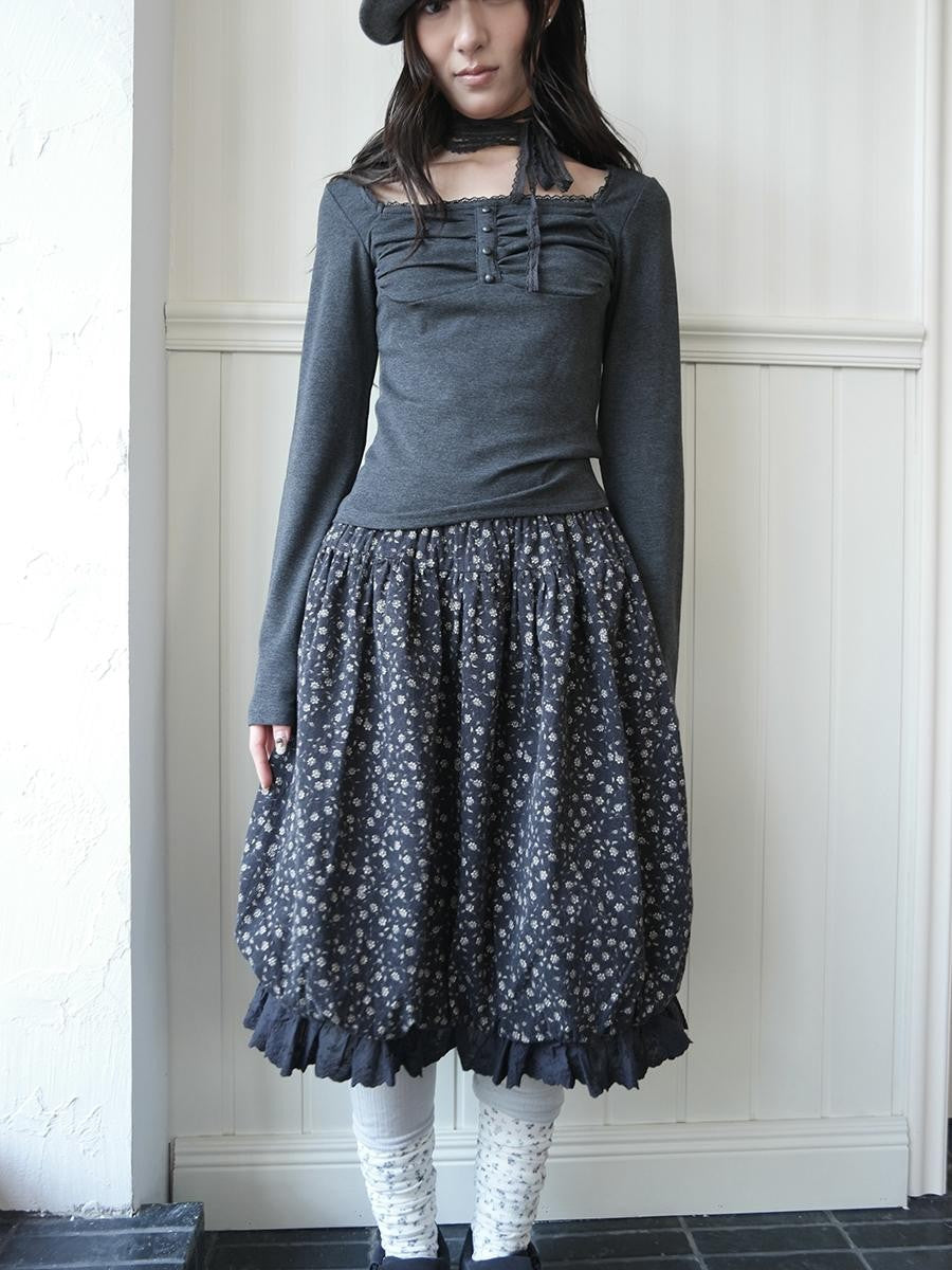 ang project Floral Lace Ruffle Bubble Hem Cotton Women&