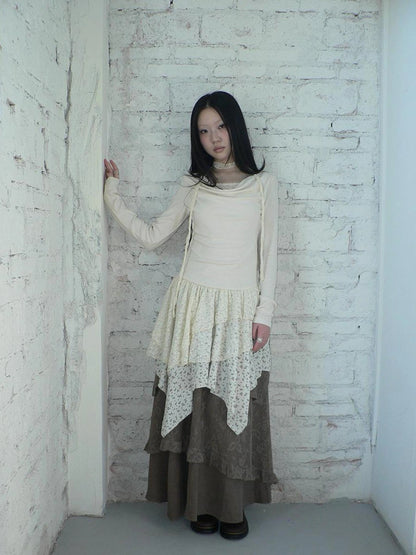 ang project Floral Lace Spliced Asymmetrical Hem Blouse T-shirt