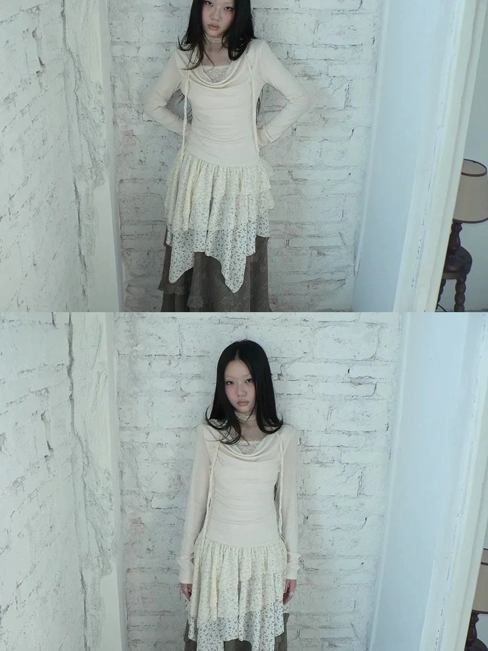 ang project Floral Lace Spliced Asymmetrical Hem Blouse T-shirt