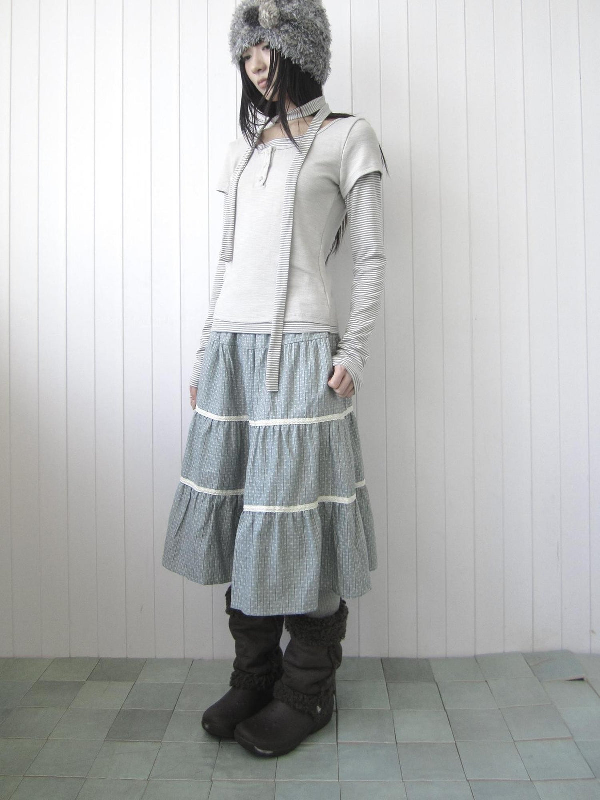 ang project Floral Lace Spliced Ruffle Tiered Women&