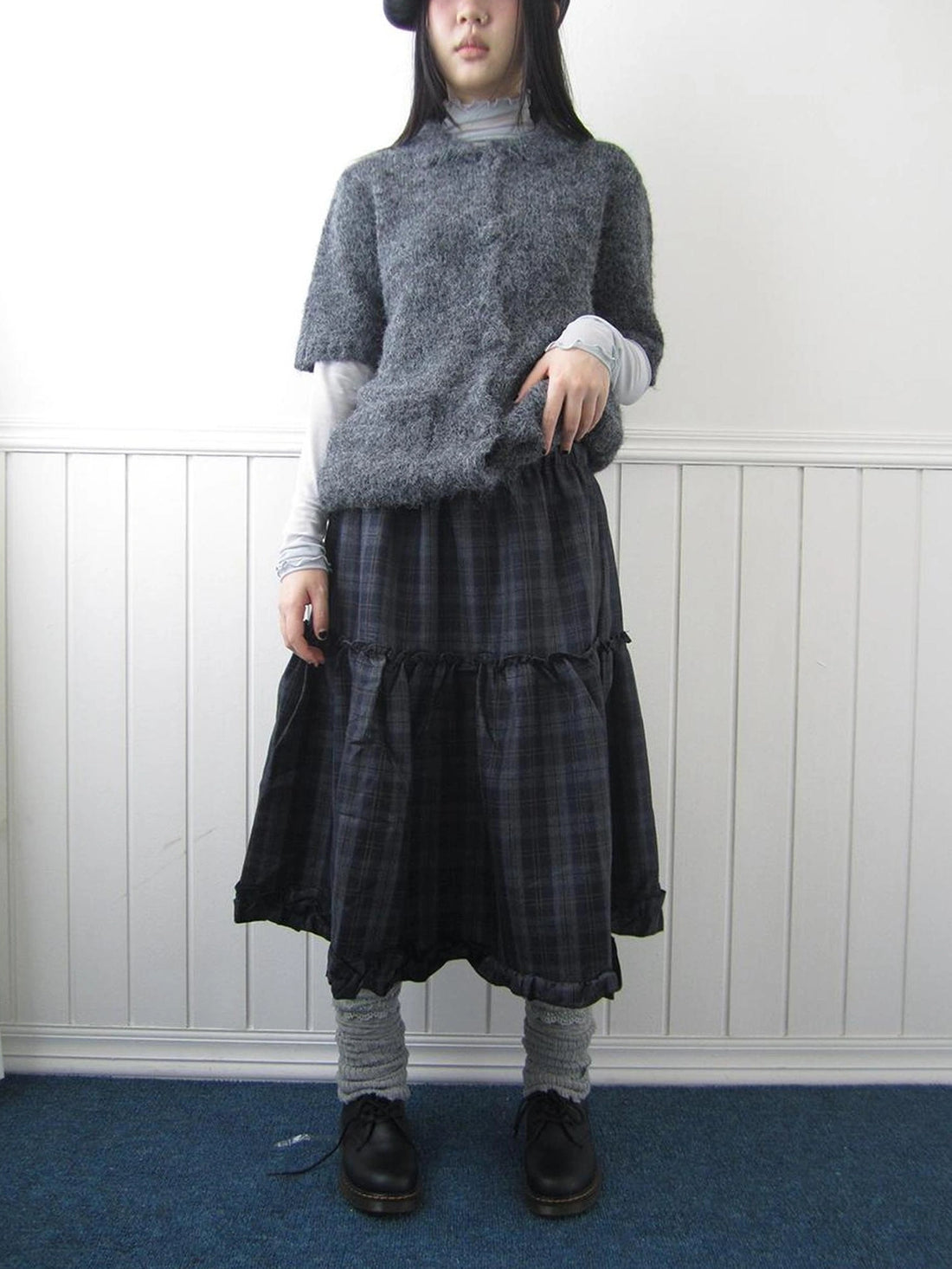 ang project Floral Lace Trim Plaid Skirt With Elastic Waist Skirt