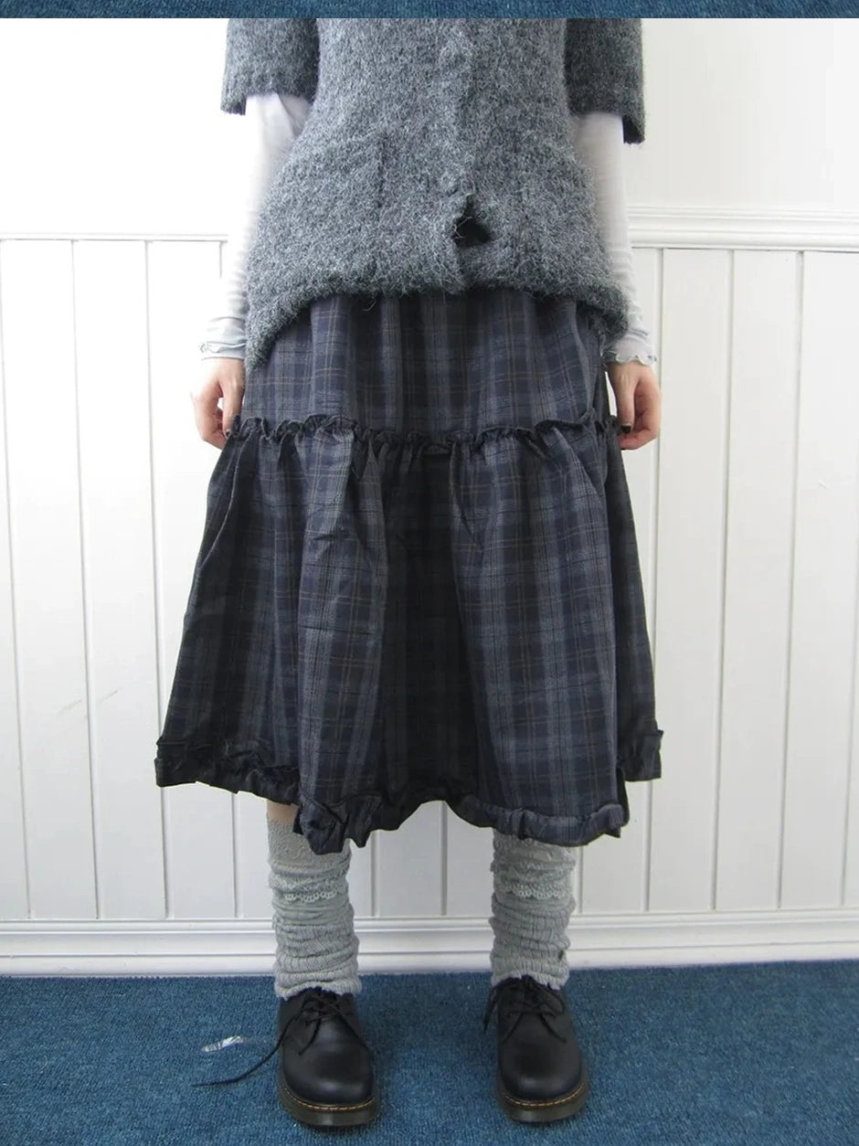 ang project Floral Lace Trim Plaid Skirt With Elastic Waist Skirt