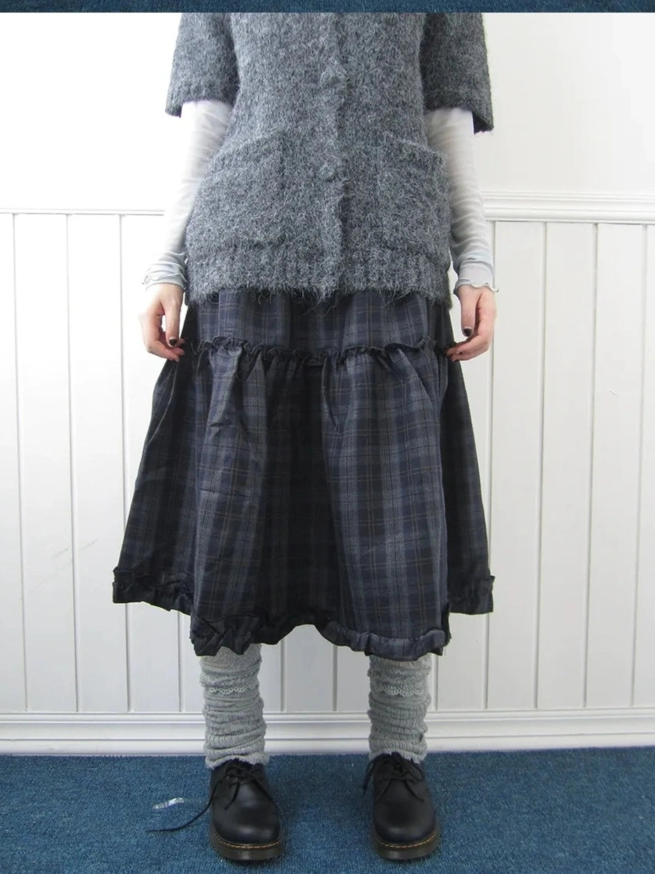 ang project Floral Lace Trim Plaid Skirt With Elastic Waist Skirt