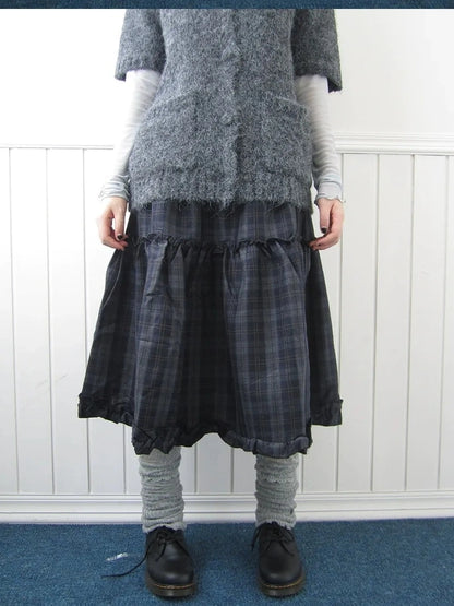 ang project Floral Lace Trim Plaid Skirt With Elastic Waist Skirt