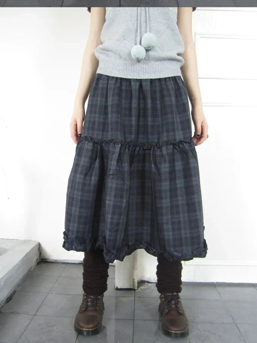 ang project Floral Lace Trim Plaid Skirt With Elastic Waist Skirt